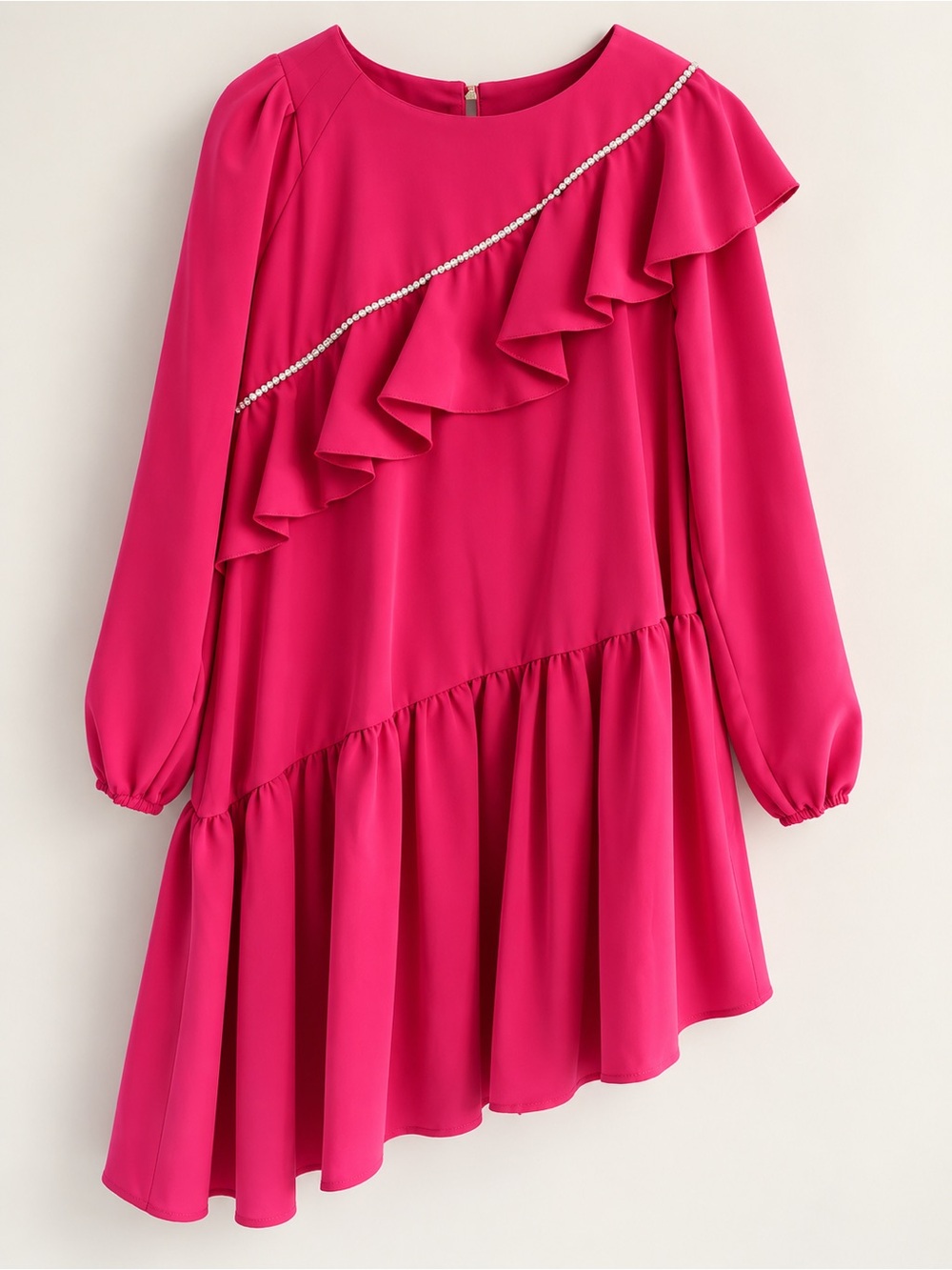 Monnalisa Fuchsia Pink Ruffle Crystal Dress Girls Size 12Y NWT